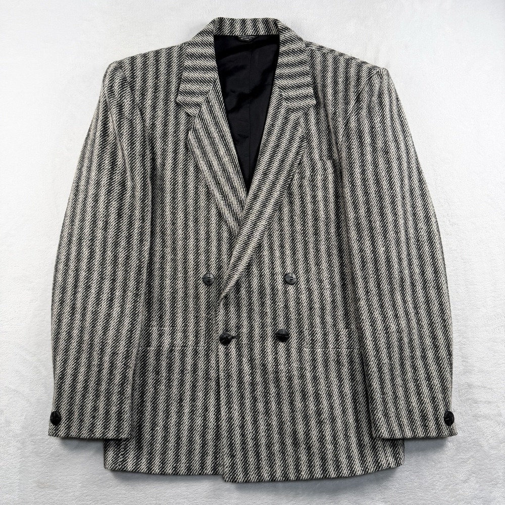 Vtg 80s Pier Ge Double Breasted Blazer Tweed Mens 36R Black & White Wool Blend